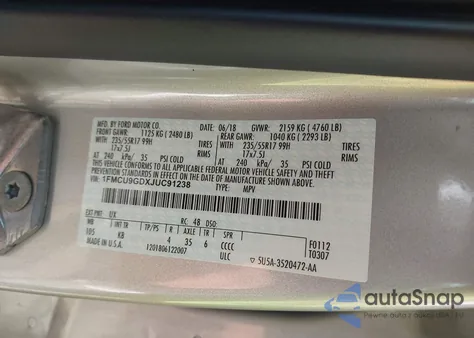 2018 Ford Escape Se from USA, damaged, VIN 1FMCU9GDXJUC91238